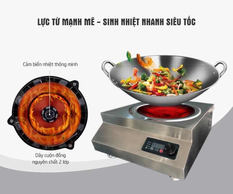 bếp điện từ công nghiệp 3,5kw sinh nhiệt nhanh